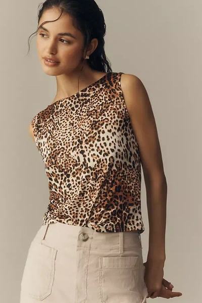 Maeve Sleeveless Printed Boat-neck Tank Top In Brown