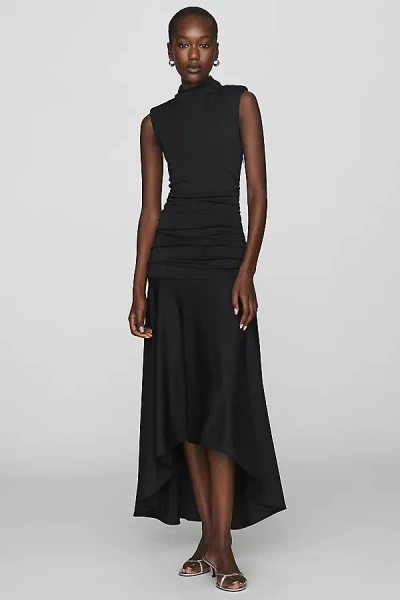 Maeve Sleeveless Ruched Mock-neck Dress In Black