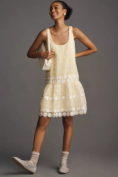 Maeve Sleeveless Scoop-neck Daisy Border Drop-waist Mini Dress