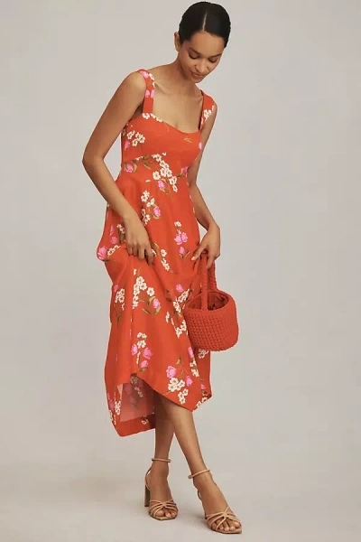 Maeve Sleeveless Seamed Slip Midi Dress In Red