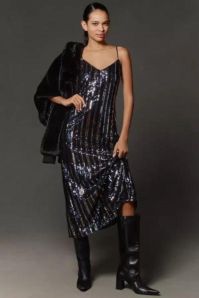 maeve sequin dress Maeve Sleeveless Sequin Stripe Midi Dress In Blue