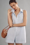 Maeve Sleeveless Shirred Linen-blend Playsuit In Blue