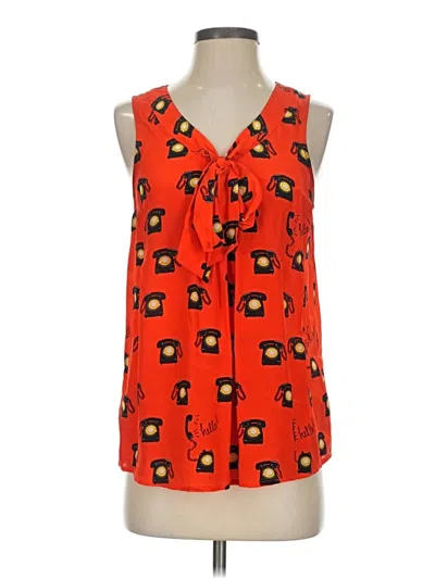 Pre-owned Maeve Sleeveless Silk Top Orange Tie Neck Tops
