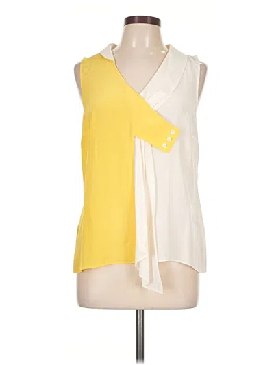 Pre-owned Maeve Sleeveless Silk Top Yellow Color Block Pattern One Shoulder Neckline Tops