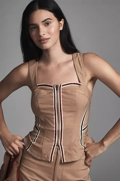 Maeve Sleeveless Sporty Corset Blouse In Beige