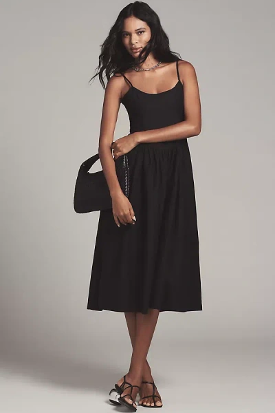 Maeve Sleeveless Square-neck Drop-waist Midi Dress In Black