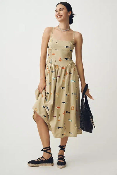 Maeve Sleeveless Square-neck Drop-waist Midi Dress In Multicolor