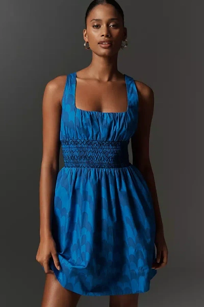 Maeve Sleeveless Square-neck Smocked Mini Dress In Blue