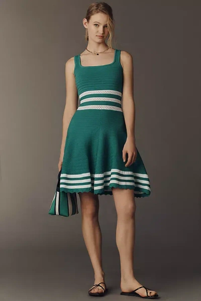 Maeve Sleeveless Square-neck A-line Sweater Dress In Green