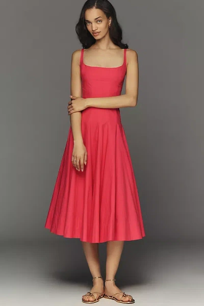 Maeve Sleeveless Square-neck Corset Midi Dress In Pink