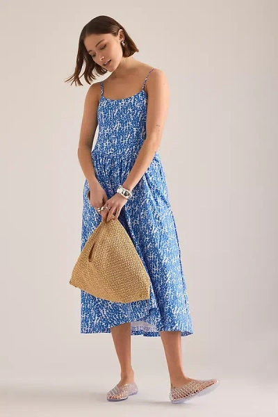 Maeve Sleeveless Square-neck Drop-waist Midi Dress In Blue