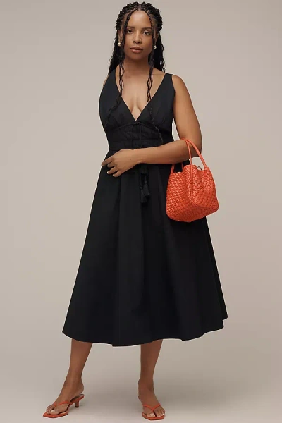 Maeve Sleeveless V-neck Tie-waist Midi Dress In Black