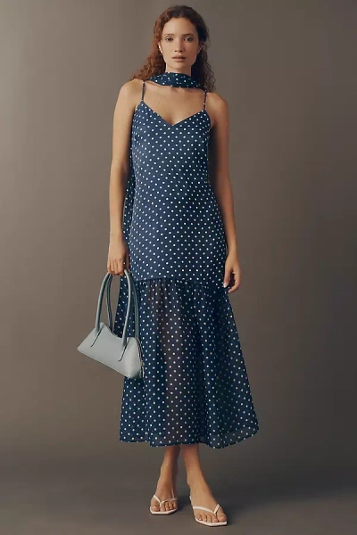 Maeve Sleeveless V-neck Tiered Scarf Midi Dress In Blue