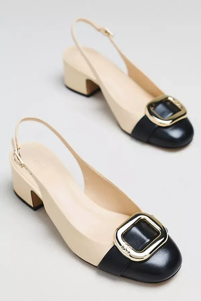Maeve Sling-back Leather Buckle Heels In Beige
