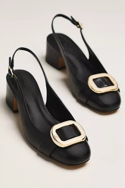 Maeve Sling-back Leather Buckle Heels In Black