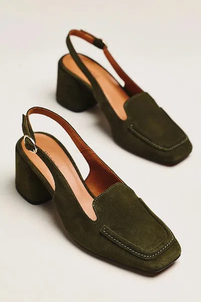 Maeve Slingback Loafer Block Heels In Green