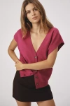Maeve Slouchy Cardigan Sweater Vest In Pink