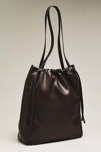 Maeve Slouchy Faux Leather Cinched Tote Bag In Blue