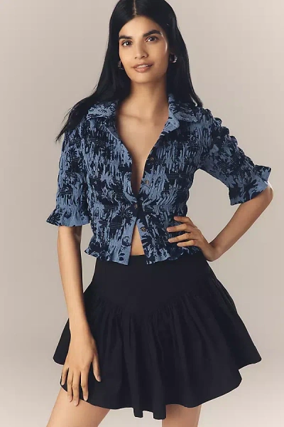 Maeve Smocked Button-front Top In Gray