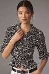 Maeve Smocked Button-front Top In Black