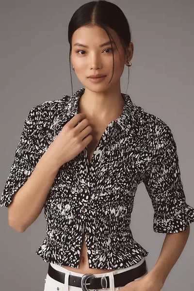 Maeve Smocked Button-front Top In Black
