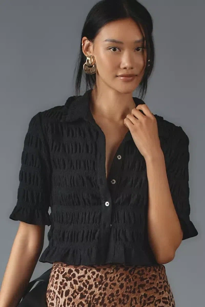 Maeve Smocked Button-front Top In Black