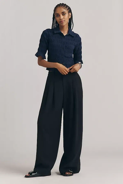 Maeve Smocked Button-front Top In Blue