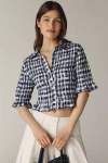 Maeve Smocked Button-front Top In Blue