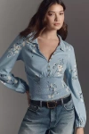 Maeve Smocked Buttondown Top In Blue