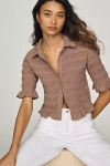 Maeve Smocked Button-front Top In Brown