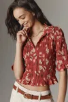 Maeve Smocked Button-front Top In Red