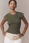 Maeve Smocked Muscle Top In Green