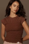 Maeve Cropped Ruffle Mesh Top In Brown