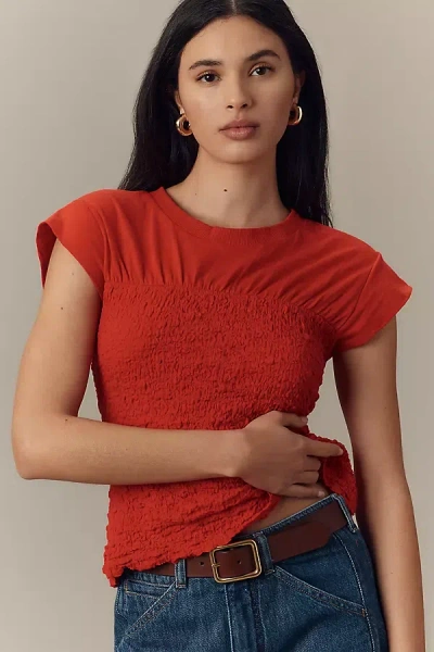 Maeve Smocked Muscle Top In Red