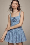 Maeve Smocked Rosette Drop-waist Mini Dress In Blue