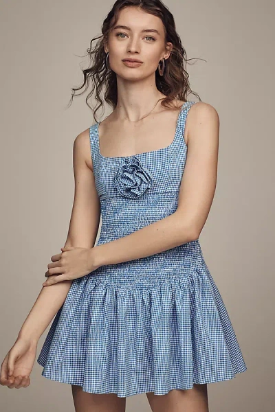 Maeve Smocked Rosette Drop-waist Mini Dress In Blue