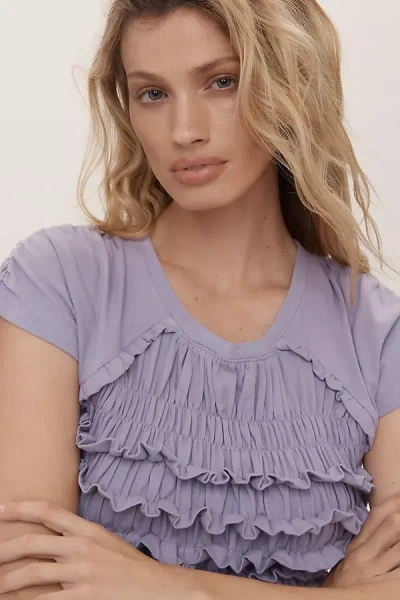 Maeve Smocked Sleeveless Ruffle Top In Purple