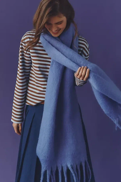 Maeve Solid Brushed Fringe Scarf In Blue