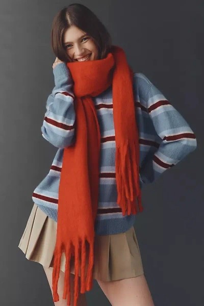 Maeve Solid Brushed Fringe Scarf In Red