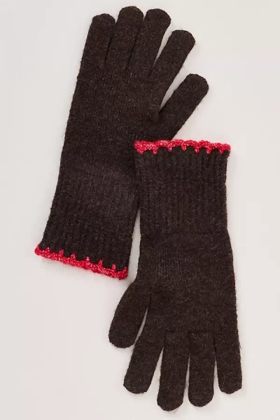 Maeve Solid Ribbed Knit Gloves In Brown