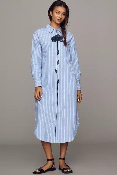 Maeve Soren Long-sleeve Maxi Shirtdress In Blue