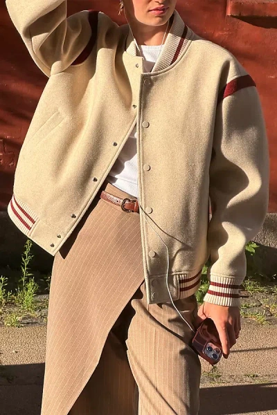 Maeve Sporty Bomber Jacket In Beige