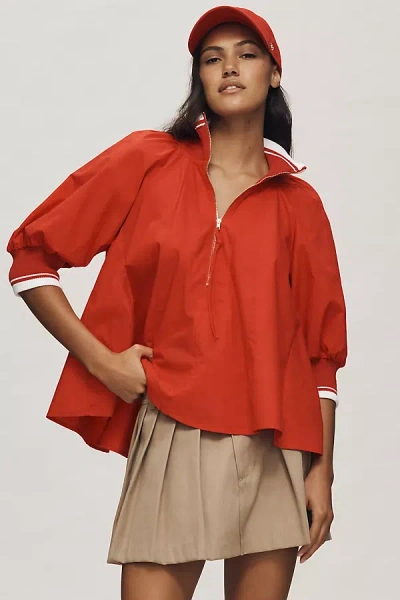 Maeve Sporty Henley Swing Top In Red