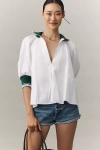 Maeve Sporty Henley Swing Top In White