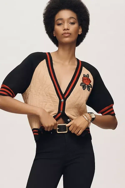 Maeve Sporty Short-sleeve Cardigan Sweater In Animal Print