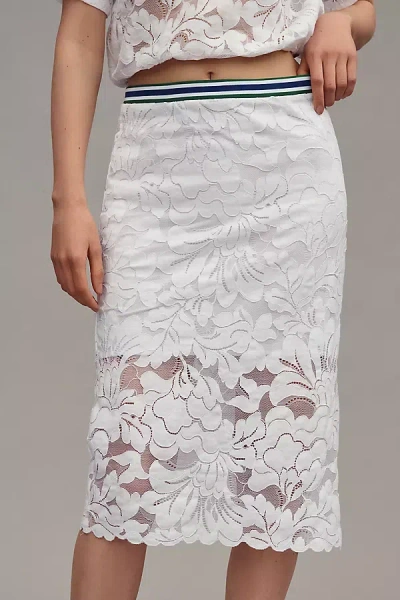 Maeve Sporty Striped Lace Midi Skirt In White