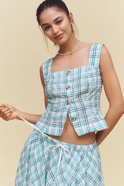 Maeve Square-neck Button-front Tank Top In Blue