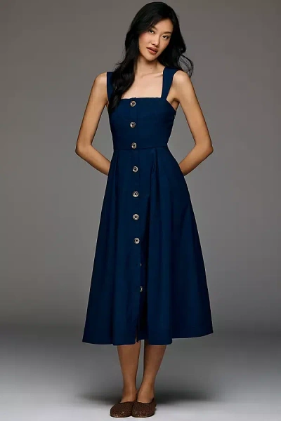 Maeve Square-neck Buttondown Dress In Blue