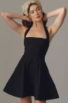 Maeve Square-neck Fit-and-flare Mini Dress In Black