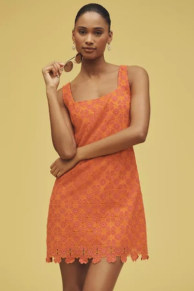 Maeve Square-neck Mini Shift Dress In Orange